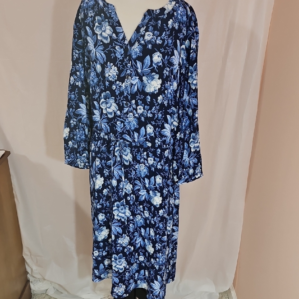 Grandma Core Preppy Talbots Nwt Ls Navy Floral Dress